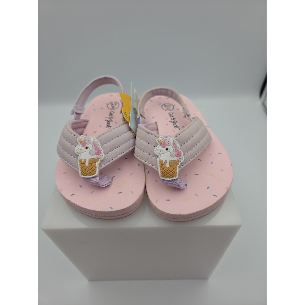 Cat & Jack Girls Shoe Size 5/6 S Pink Unicorn Sprinkles Flip Flops Sandals